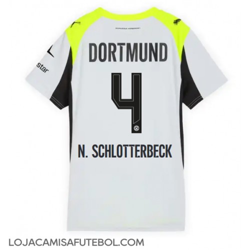 Camisa de Futebol Borussia Dortmund Nico Schlotterbeck #4 Equipamento Secundário Mulheres 2025-26 Manga Curta
